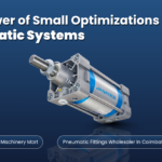 Janatics pneumatic cylinder with the title “The Power of Small Optimizations in Pneumatic Systems” by Noble Hardware & Machinery Mart, pneumatic fittings wholesaler in Coimbatore.