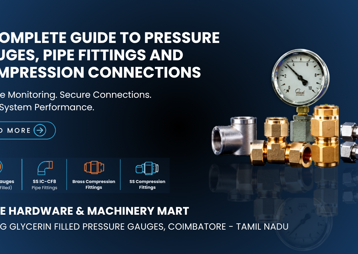 Pressure gauges, SS pipe fittings, brass compression fittings and SS compression fittings